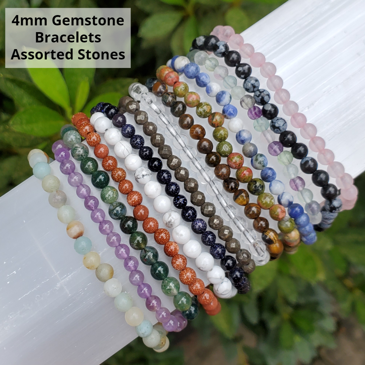 Gemstone & Crystal Bead Bracelets (4 mm) - Sunnyside Gift Shop