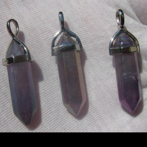 Amethyst Angel Aura Hexagon Double Terminated Point Pendant