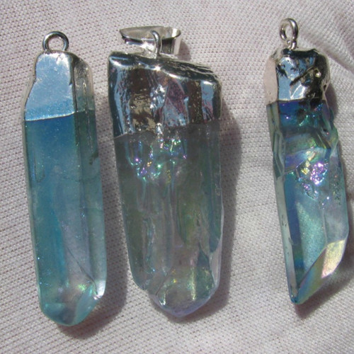 Aqua Aura Quartz Pendants