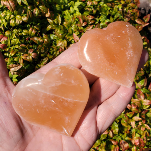 Peach Selenite Hearts, Peach Satin Spar Crystals