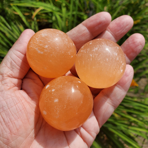 Peach Selenite Spheres, Peach Satin Spar Crystals