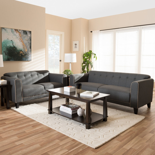 Baxton Studio Lottie Modern and Contemporary Grey Fabric Button-Tufted 2-Piece Set