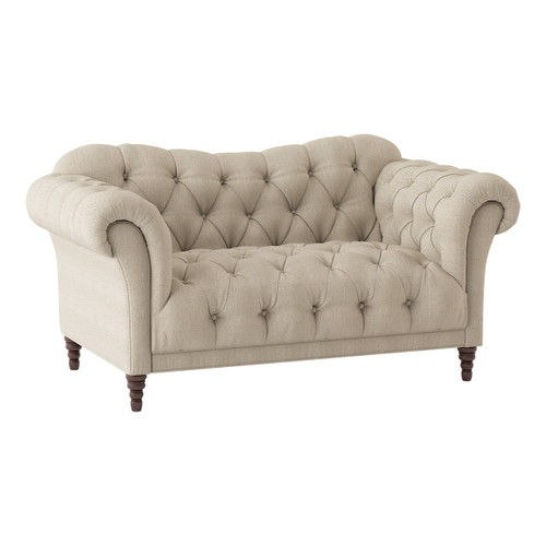 Homelegance Chesterfield Traditional Style Loveseat with Tufting and Rolled Arm Design in Brown/Almond
