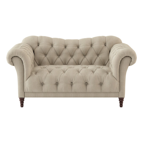 Homelegance Chesterfield Traditional Style Loveseat with Tufting and Rolled Arm Design in Brown/Almond