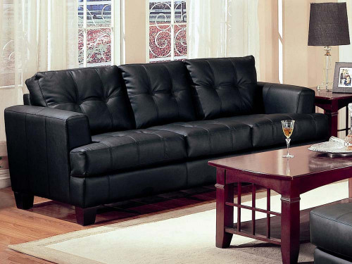 Coaster Samuel Contemporary Leather Sofa in Black