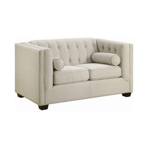 Coaster Cairns Button Tufted Loveseat in Oatmeal