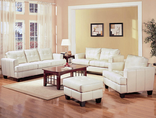 Coaster Samuel Contemporary Leather Loveseat in Cream