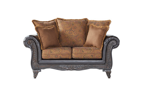 Serta Upholstery San Marino Chocolate Loveseat with Wood Carved Trim