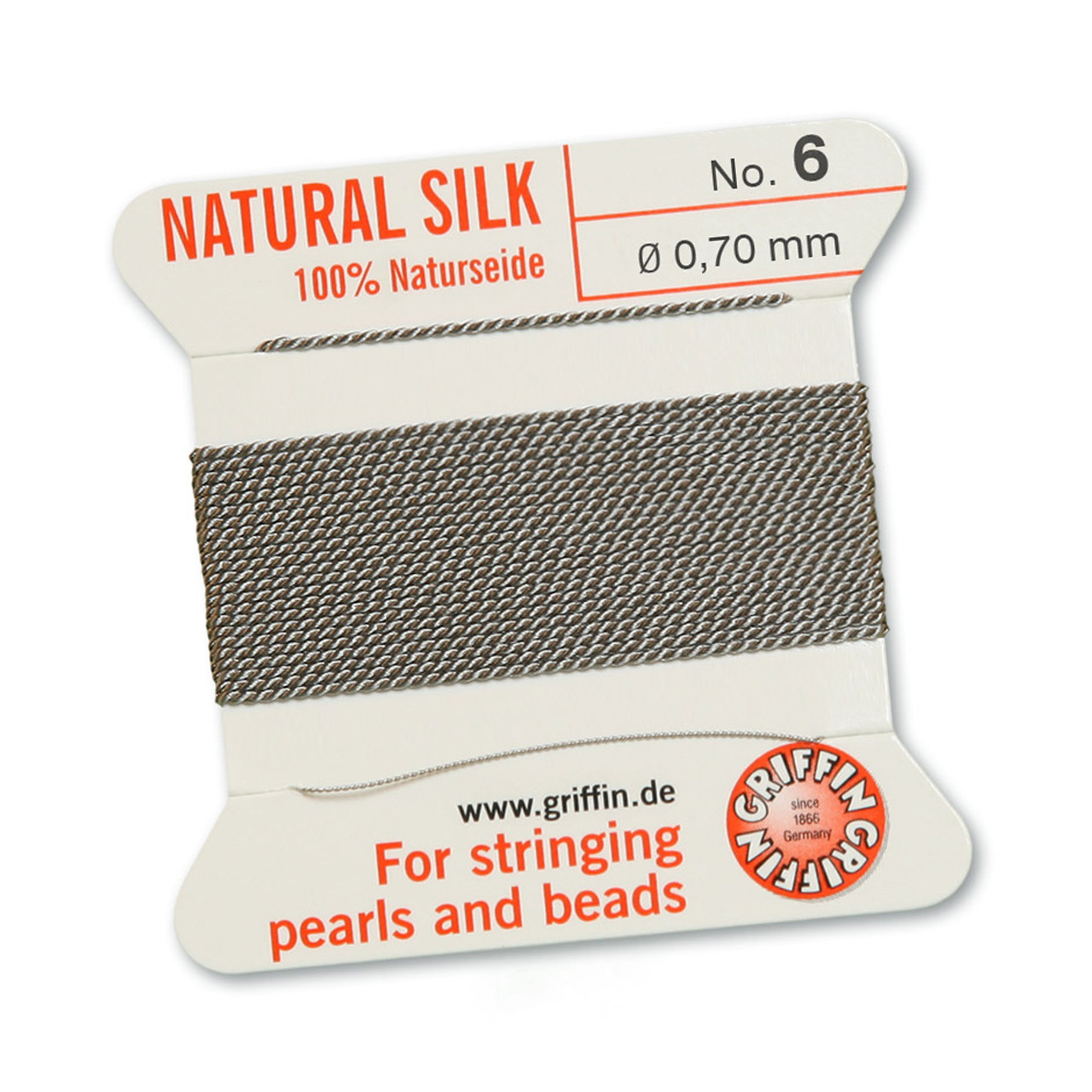 Griffin 100 % Natural Silk 2m 1 needle - Size 6 grey