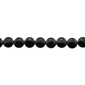 Black Tourmaline Coin Puff 12mm x 12mm x 5mm - Loose Beads