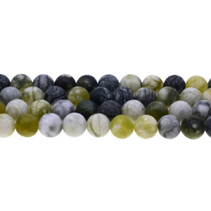 Green Vein Jasper Round Frosted10mm - Loose Beads