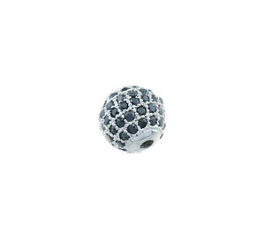 10mm Microset Black CZ Round Beads (Rhodium Plated)