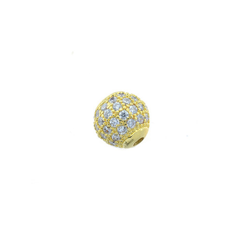 8mm Microset White CZ Round Beads (Gold Plated)