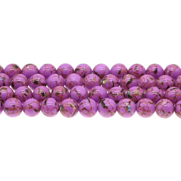 Stabilized Turquoise with Shell Round 10mm - Purple - Loose Beads