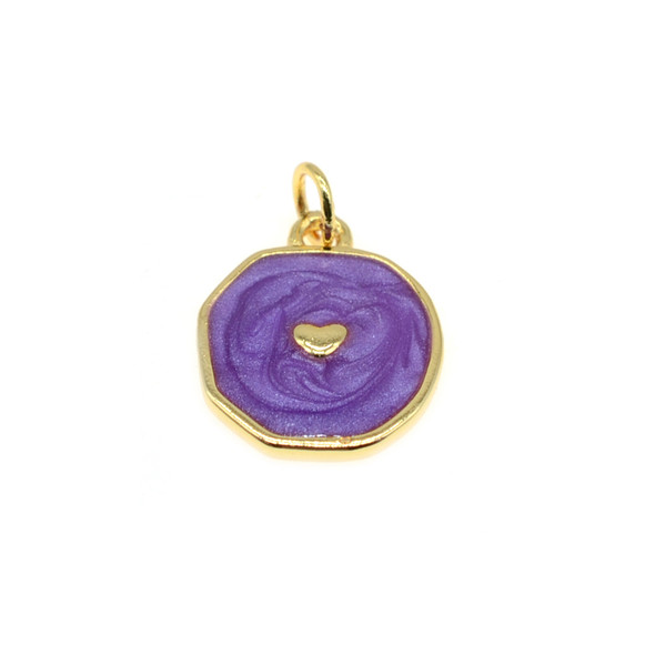 13x15mm Enamel One Side Hexagon Purple Pearl Heart Charm (Gold Plated) - 2/Pack