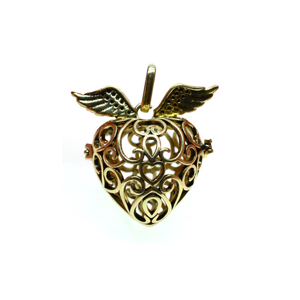 Wings Heart Shaped Aromatherapy Locket 32mm x 36mm - Antique Brass Color (2/Pack)