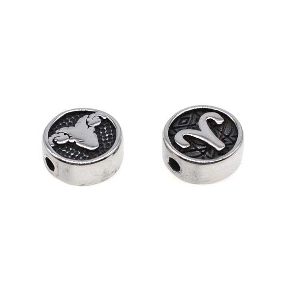 Stainless Steel Cast - Coin Bead Zodiac Aries 10mm (Pack of 2)
