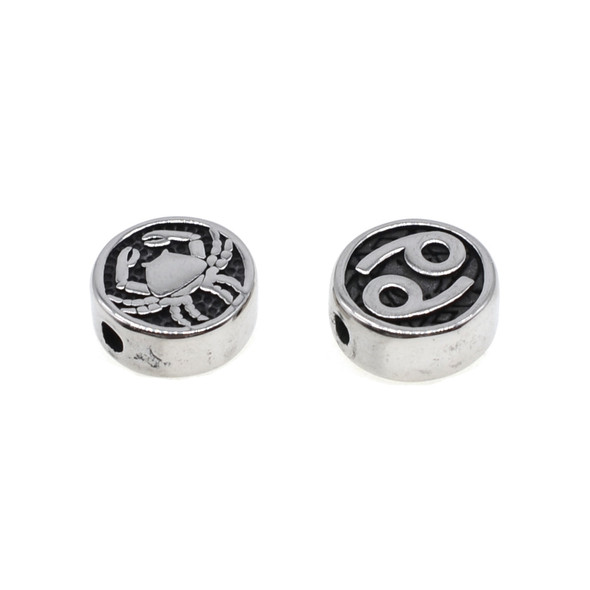 Stainless Steel Cast - Coin Bead Zodiac Cancer 10mm (Pack of 2)