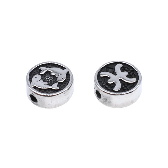 Stainless Steel Cast - Coin Bead Zodiac Pisces 10mm (Pack of 2)