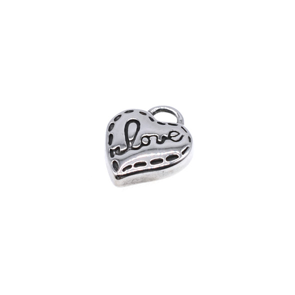 Stainless Steel Cast - Heart with Love Charm 13.5x11x3mm (Pack of 2)