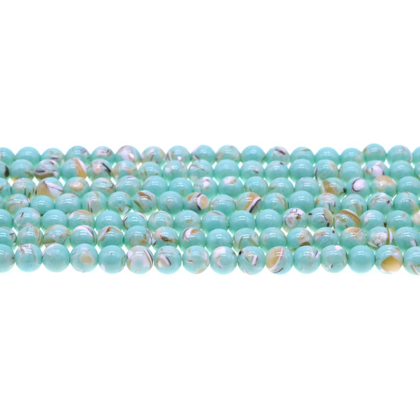 Stabilized Turquoise with Australian Seashell Round 6mm - Antique Green - Loose Beads