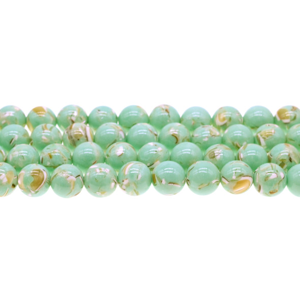 Stabilized Turquoise with Australian Seashell Round 10mm - Antique Green - Loose Beads