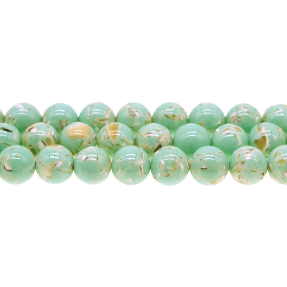 Stabilized Turquoise with Australian Seashell Round 12mm - Antique Green - Loose Beads