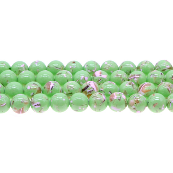 Stabilized Turquoise with Australian Seashell Round 10mm - Light Green - Loose Beads