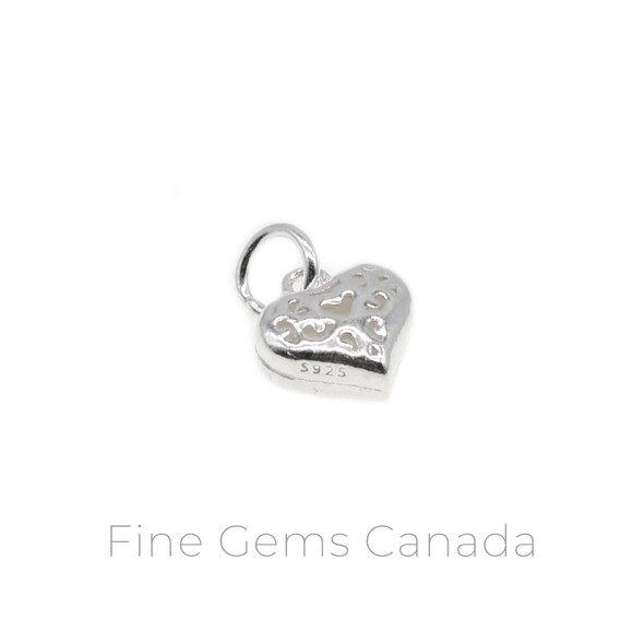 Heart with Design Charm with Ring (9.4x12.6mm) - 4/pack - 925 Sterling Silver