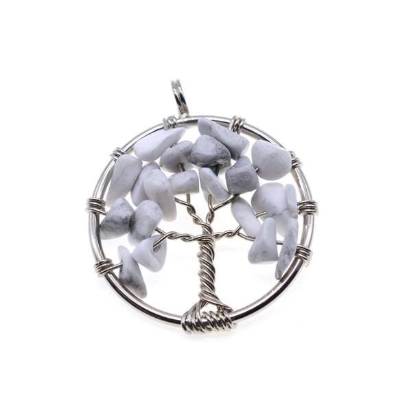 Tree of Life Wire Wrapping Stone Pendant Part 28mm - Howlite