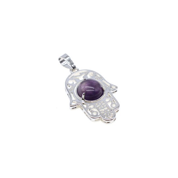 Hamsa Hand with Stone Pendant Part 22x40mm - Amethyst