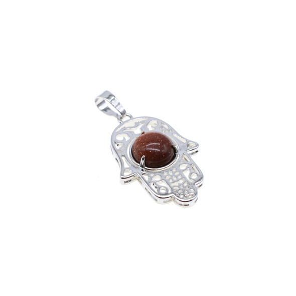 Hamsa Hand with Stone Pendant Part 22x40mm - Brown Gold Stone