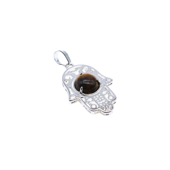 Hamsa Hand with Stone Pendant Part 22x40mm - Tiger Eye