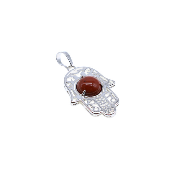 Hamsa Hand with Stone Pendant Part 22x40mm - Red Jasper