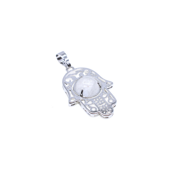 Hamsa Hand with Stone Pendant Part 22x40mm - White Quartz