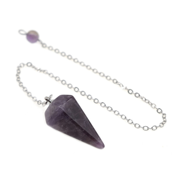 Stone Dowsing Pendulum Pendant with Chain 16x34mm (7 inch chain) -  Amethyst