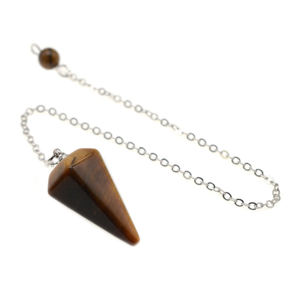 Stone Dowsing Pendulum Pendant with Chain 16x34mm (7 inch chain) -  Tiger Eye