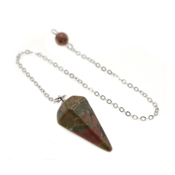 Stone Dowsing Pendulum Pendant with Chain 16x34mm (7 inch chain) -  Unakite