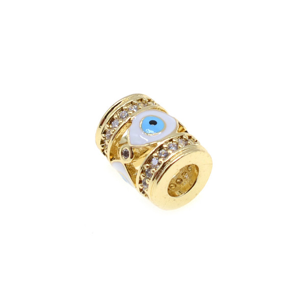 9x11.5mm Enamel Microset White CZ Evil Eye Tube Spacer - Classic (Gold Plated) - 2/Pack