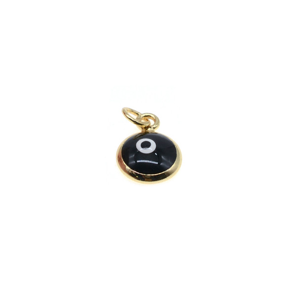 8mm Enamel Evil Eye Round Charm - Black (Gold Plated) - 4/Pack