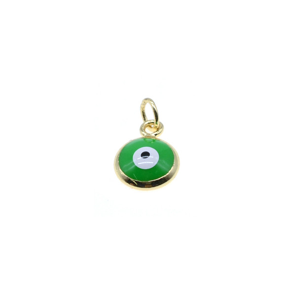 8mm Enamel Evil Eye Round Charm - Mint Green (Gold Plated) - 4/Pack