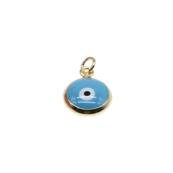 10mm Enamel Evil Eye Round Charm - Turquoise (Gold Plated) - 4/Pack