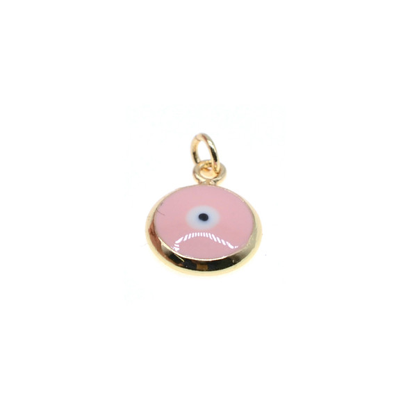 10mm Enamel Evil Eye Round Charm - Light Pink (Gold Plated) - 4/Pack