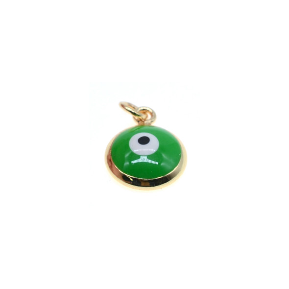 10mm Enamel Evil Eye Round Charm - Mint Green (Gold Plated) - 4/Pack