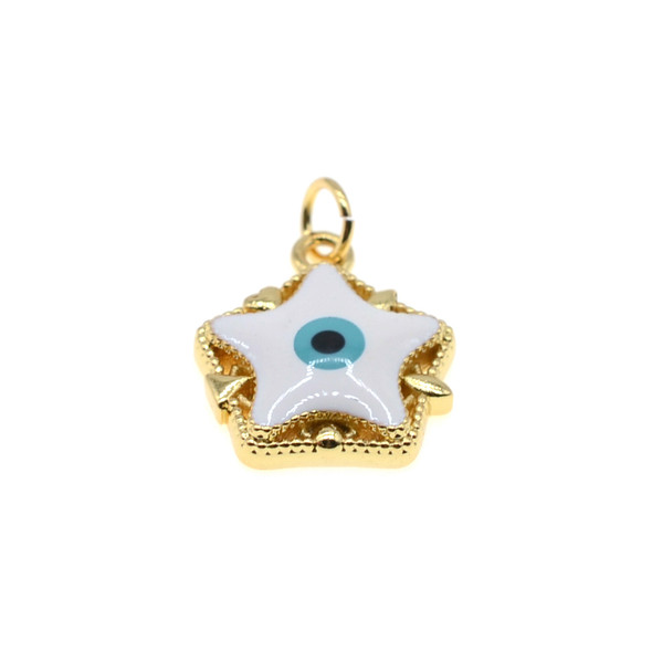 14mm Enamel Evil Eye Star Charm - Classic (Gold Plated) - 2/Pack