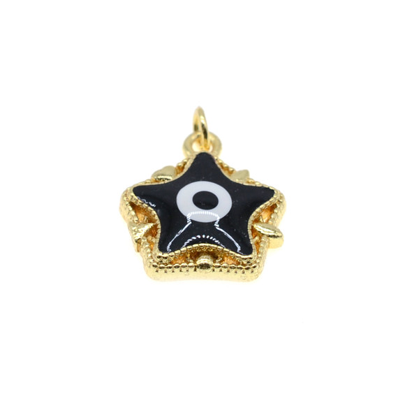 14mm Enamel Evil Eye Star Charm - Black (Gold Plated) - 2/Pack