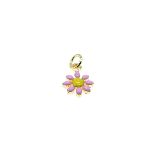 7mm Enamel Double Sided Mini Daisy Charm - Pink (Gold Plated) - 4/Pack