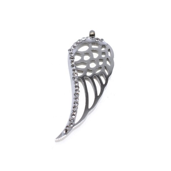 Stainless Steel Charm Angel Wing Pave 10x30mm