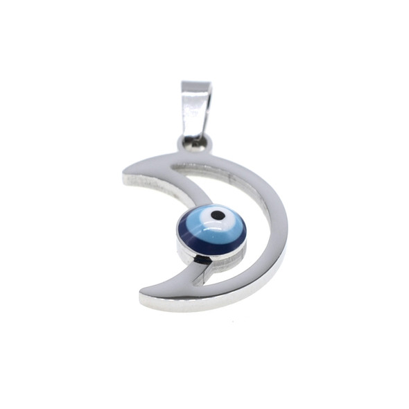 Stainless Steel Charm Moon with Evil Eye 14x24mm