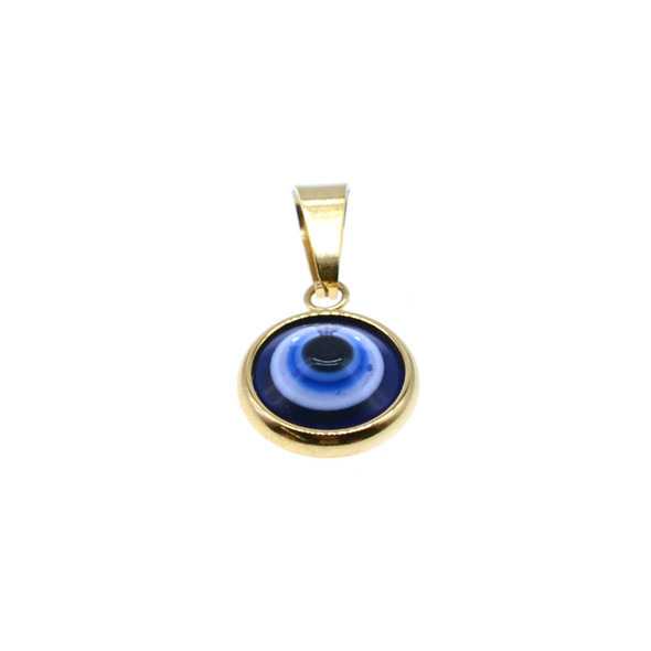 Stainless Steel Charm Circle Evil Eye 10mm - Gold